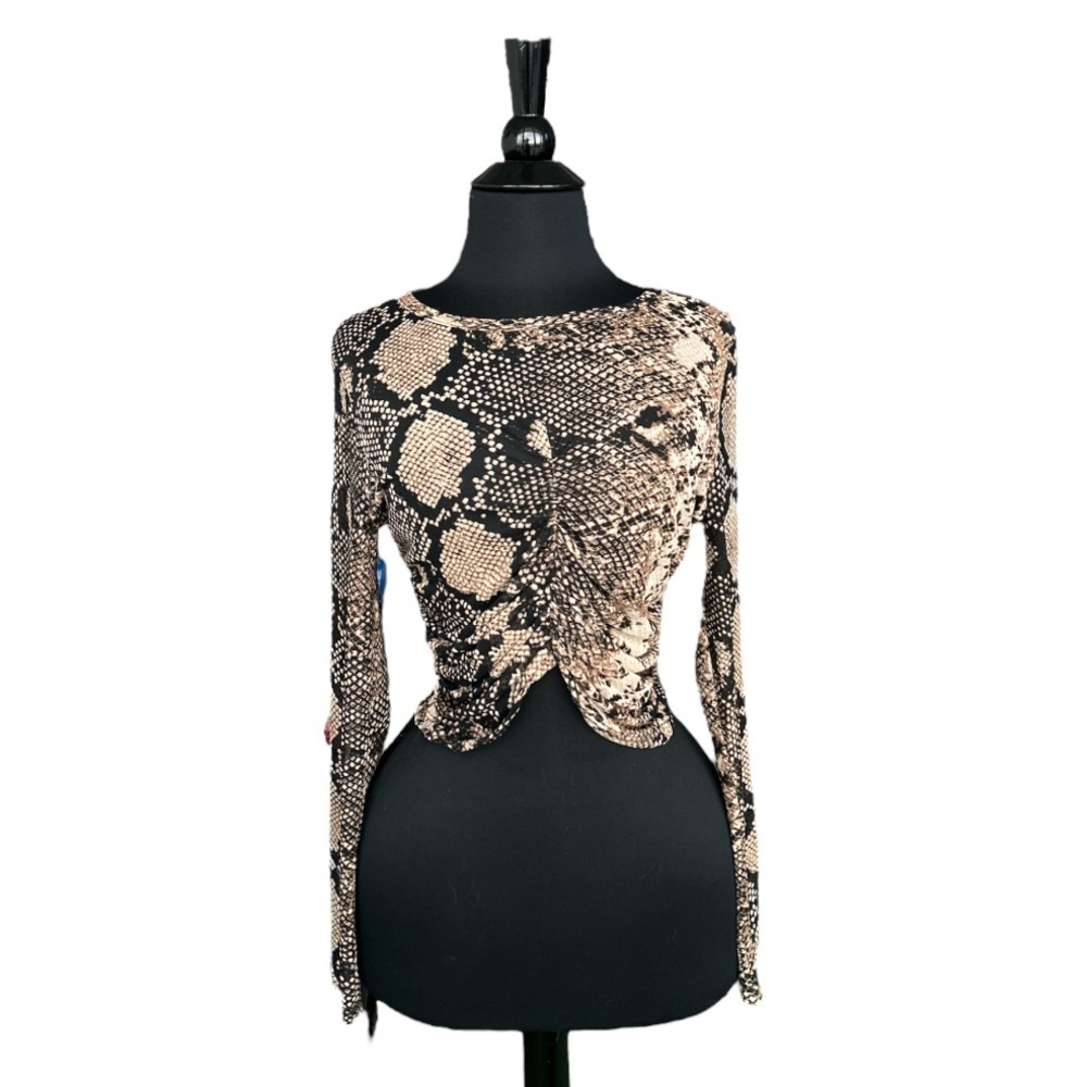Imagenation Mesh Snakeskin Crop Top